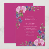 Magenta Orchideënbloemblaadje Bruiloft Kaart (Voorkant / Achterkant)
