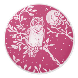 Magenta Owl in Tree Moon Forest Natuur Keramische Knop