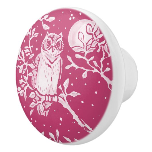 Magenta Owl in Tree Moon Forest Natuur Keramische Knop (Rechts)