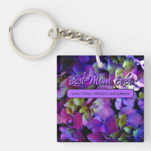 magenta Paars blauw Hydrangeas bloemen, mam Sleutelhanger