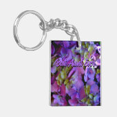 magenta Paars blauw Hydrangeas bloemen Tunt Sleutelhanger (Voorkant Links)