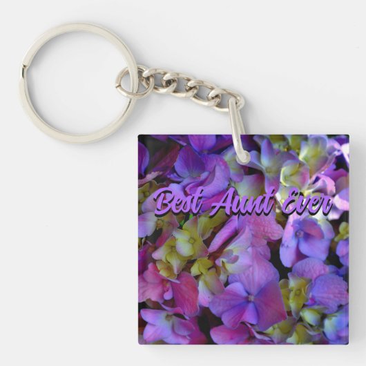magenta Paars blauw Hydrangeas bloemen Tunt Sleutelhanger (Voorkant)