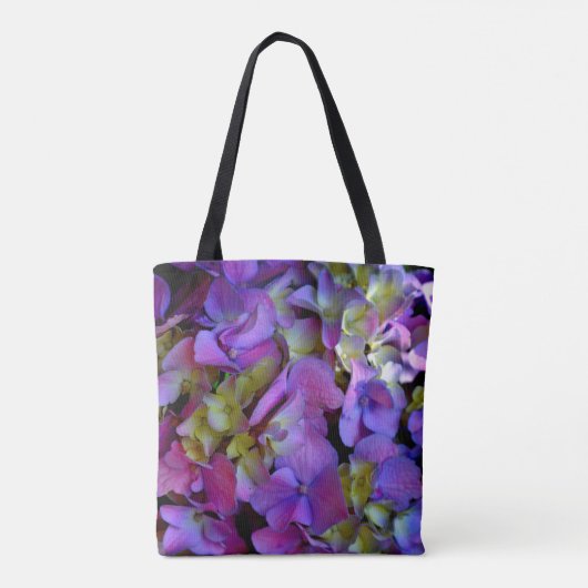 magenta Paars blauw Hydrangeas bloemen Tunt Tote Bag (Achterkant)