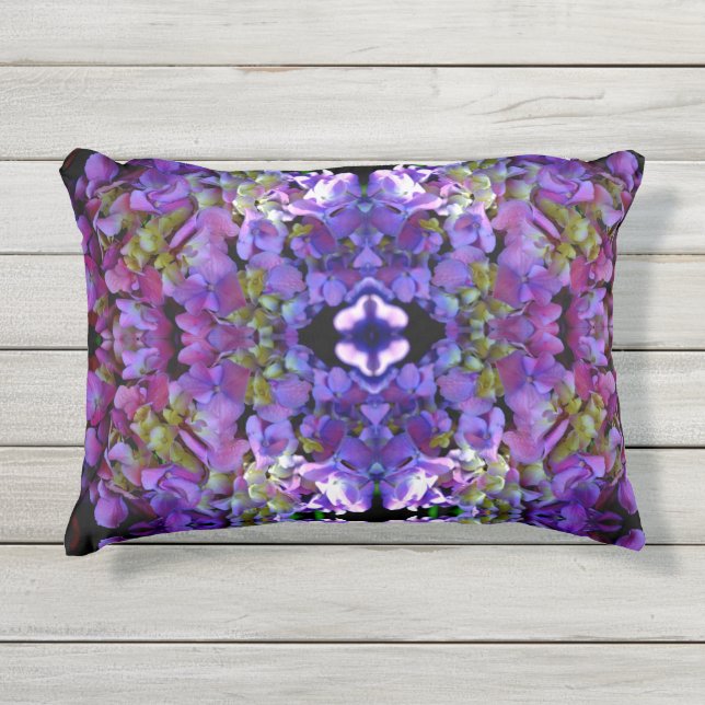 Magenta Paars blauw Hydrangeenbloemen Buitenkussen (Voorkant)