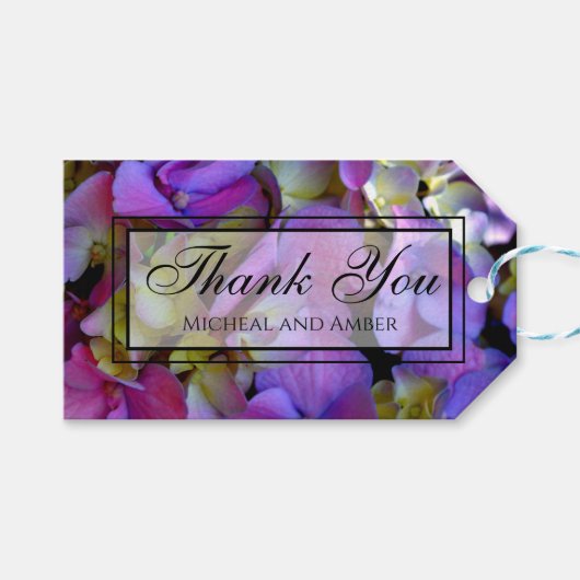 Magenta Paars blauw Hydrangeenbloemen Cadeaulabel (Voorkant (Horizontaal))