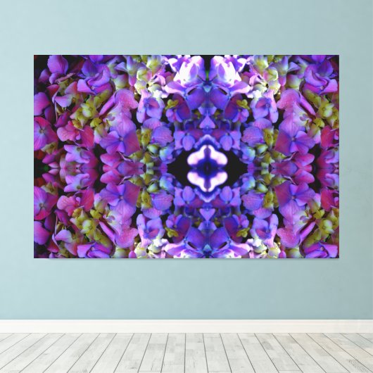 Magenta Paars blauw Hydrangeenbloemen Canvas Afdruk (Insitu (Houten vloer))