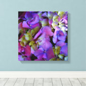 Magenta Paars blauw Hydrangeenbloemen Canvas Afdruk (Insitu (Houten vloer))