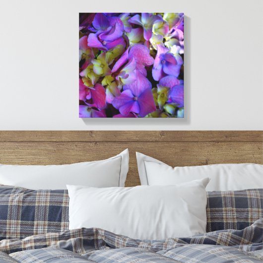 Magenta Paars blauw Hydrangeenbloemen Canvas Afdruk (Insitu (Slaapkamer))