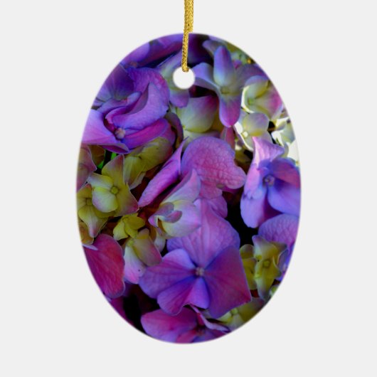 Magenta Paars blauw Hydrangeenbloemen Keramisch Ornament (Voorkant)
