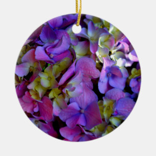 Magenta Paars blauw Hydrangeenbloemen Keramisch Ornament