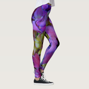 Magenta Paars blauw Hydrangeenbloemen Leggings