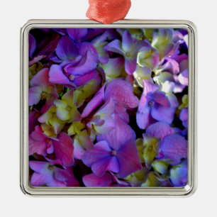 Magenta Paars blauw Hydrangeenbloemen Metalen Ornament