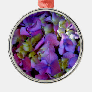 Magenta Paars blauw Hydrangeenbloemen Metalen Ornament