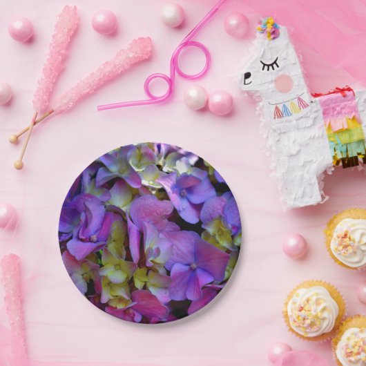 Magenta Paars blauw Hydrangeenbloemen Papieren Bordje (Feest)