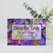 Magenta Paars blauw Hydrangeenbloemen Save The Date (Staand voorkant)
