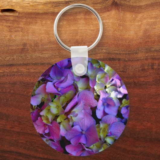 Magenta Paars blauw Hydrangeenbloemen Sleutelhanger (Voorkant)