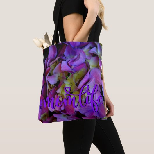 Magenta Paars blauw Hydrangeenbloemen Tote Bag (Dichtbij)