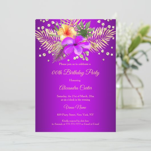 Magenta Paars Geel goudpalm Birthday Kaart (Staand voorkant)