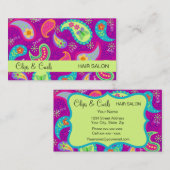 Magenta Paars Lime Green Modern Paisley Pattern Visitekaartje (Voorkant / Achterkant)