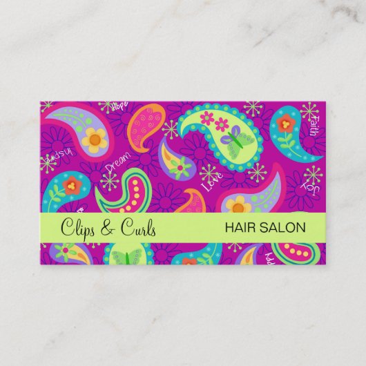 Magenta Paars Lime Green Modern Paisley Pattern Visitekaartje (Voorkant)
