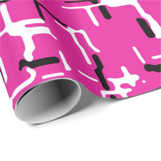 Magenta Paars roze zwart wit Abstract patroon Cadeaupapier (Rol Hoek)