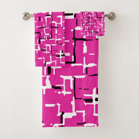 Magenta Paars roze zwart-wit COOL patroon Bad Handdoek (Insitu)