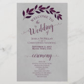 Magenta Paarse bladeren budget bruiloft programma (Voorkant)