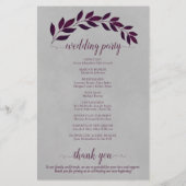 Magenta Paarse bladeren budget bruiloft programma (Achterkant)