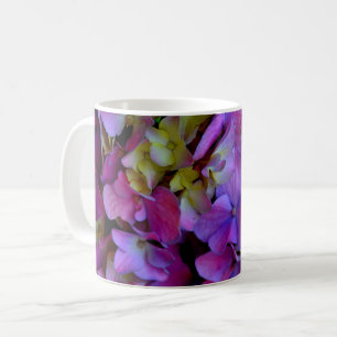 Magenta Paarse blauwe gele Hortensia bloemen Koffiemok