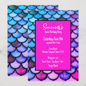 Magenta Paarse Blauwe Zeemeermin Schalen Strand Ve Kaart (Voorkant / Achterkant)