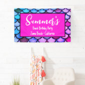 Magenta Paarse Blauwe Zeemeermin Schalen Strand Ve Spandoek (Insitu)