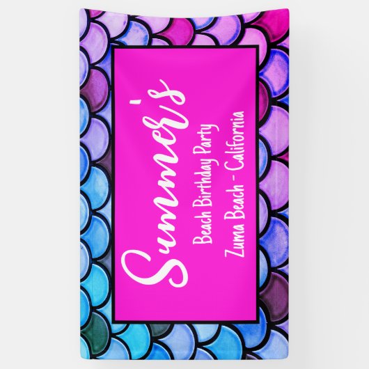 Magenta Paarse Blauwe Zeemeermin Schalen Strand Ve Spandoek (Verticaal)