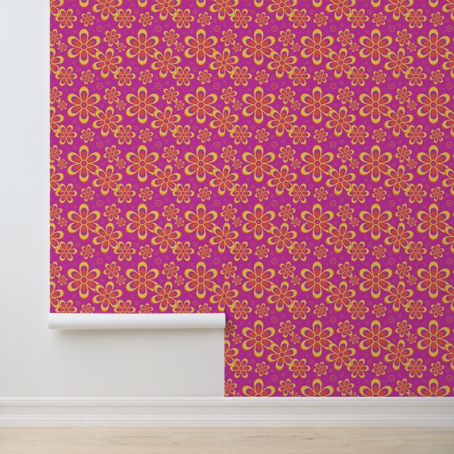 Magenta paarse bloemen naadloos patroon behang (Applicatie)