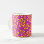 Magenta paarse bloemen naadloos patroon koffiemok (Voorkant links)