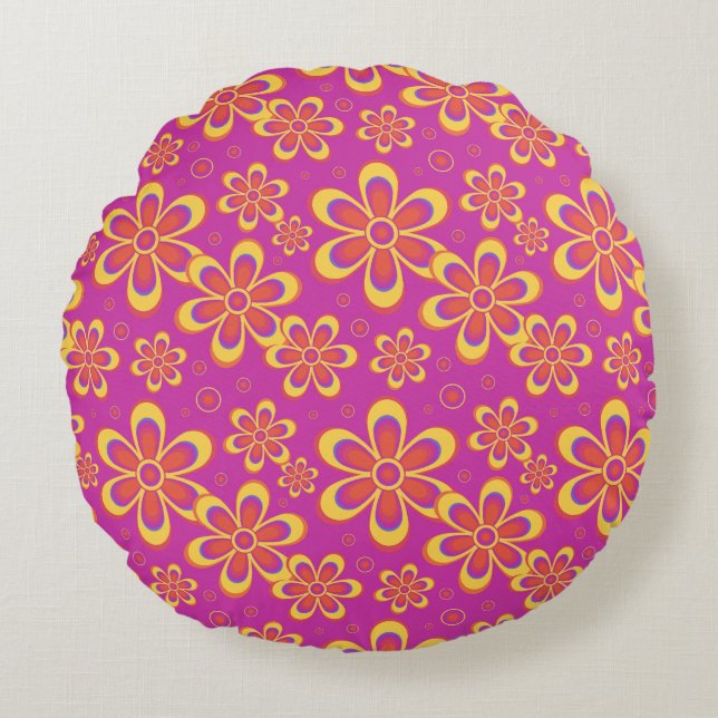 Magenta paarse bloemen naadloos patroon rond kussen (Voorkant)