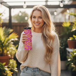 Magenta paarse bloemen naadloos patroon thermosbeker