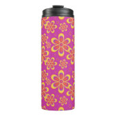 Magenta paarse bloemen naadloos patroon thermosbeker (Voorkant)