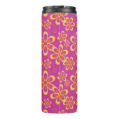 Magenta paarse bloemen naadloos patroon thermosbeker (Achterkant)