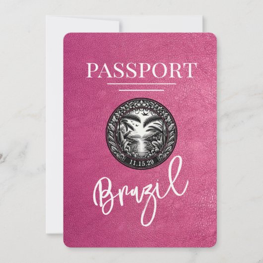 Magenta Paarse Brazilië Paspoort Bewaar de datum Save The Date (Voorkant)