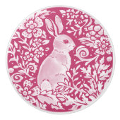 Magenta Paarse Bunny Rabbit Woodland Floral Keramische Knop (Voorkant)