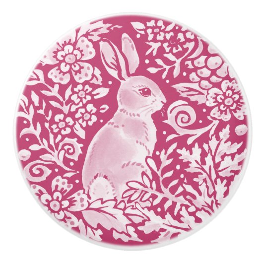 Magenta Paarse Bunny Rabbit Woodland Floral Keramische Knop (Voorkant)
