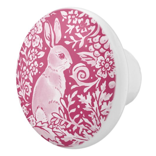 Magenta Paarse Bunny Rabbit Woodland Floral Keramische Knop (Rechts)