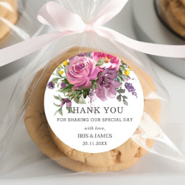 Magenta Paarse Geel Bloemen Boho bruiloft gunst Ronde Sticker