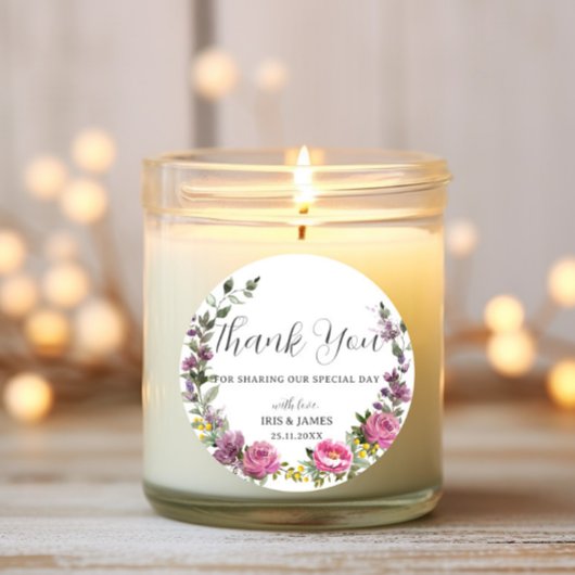 Magenta Paarse Geel Bloemen Boho bruiloft gunst Ronde Sticker