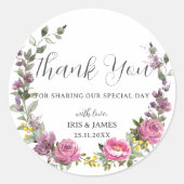 Magenta Paarse Geel Bloemen Boho bruiloft gunst Ronde Sticker (Voorkant)