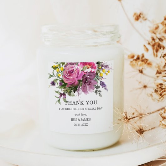 Magenta Paarse Geel Bloemen Boho bruiloft gunst Vierkante Sticker