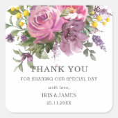 Magenta Paarse Geel Bloemen Boho bruiloft gunst Vierkante Sticker (Voorkant)