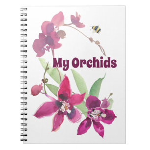 Magenta Paarse gepersonaliseerde orchidee-bijen Notitieboek