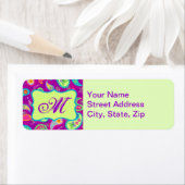Magenta Paarse Green Modern Paisley Monogram Etiket (Insitu)