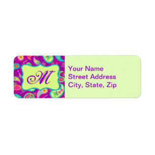 Magenta Paarse Green Modern Paisley Monogram Etiket